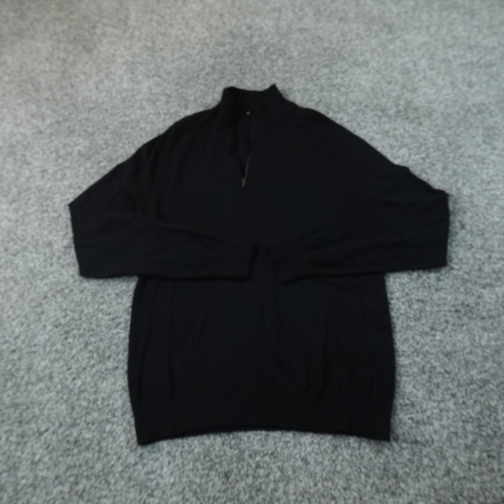 Express Sweater Mens M Black Merino Wool 1/4 Zip Mock Neck Knit Pullover Cozy